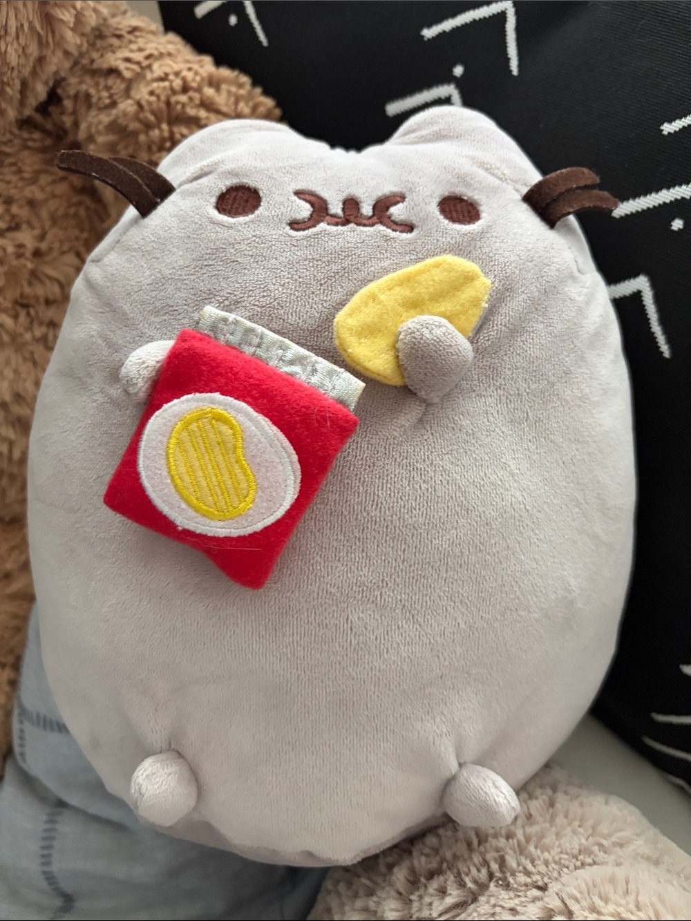Pusheen Plush with Red Snack Bag and Yellow Chip